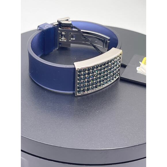 Swarovski Stainless Steel Blue Crystal Rubber Jelly‎ Adjustable Bracelet new - Picture 4 of 8